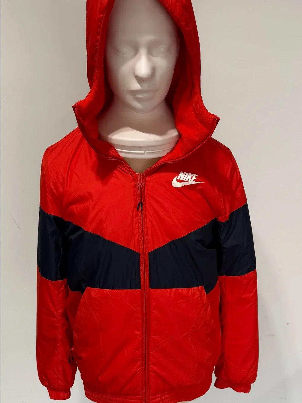Nike Red Hooded Windbreaker with Black Chevron